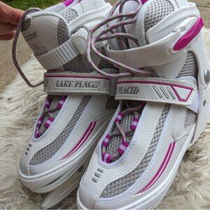 Lake Placid Glacier Ice Skates, Adjustable Size, pink and white
